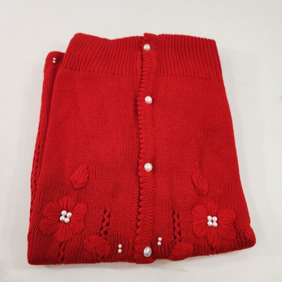 Lalita Red Cardigan Sweater with Poppies NEW Old Stock Size Large - Picture 5 of 13